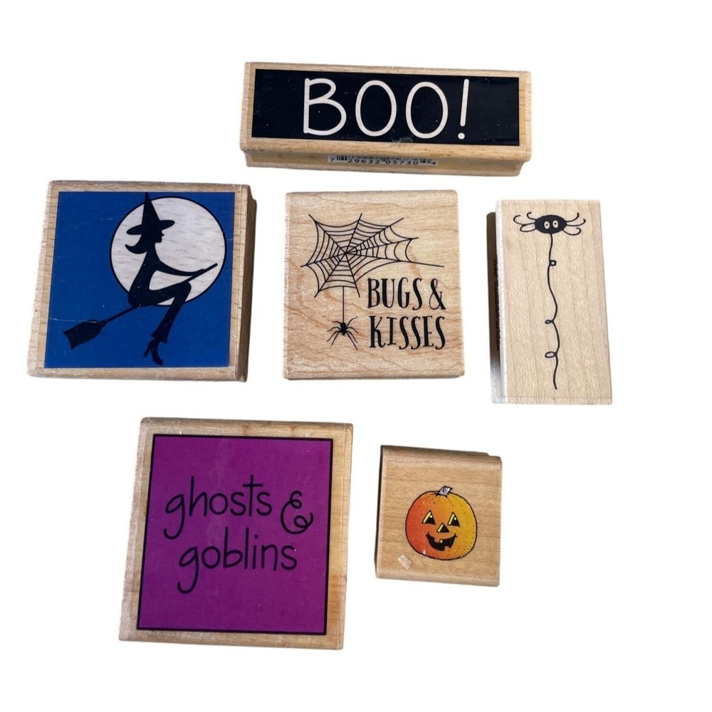Halloween Rubber Stamps Witch Boo! Pumpkin Ghosts‎ Goblins Spider Bugs Kisses
